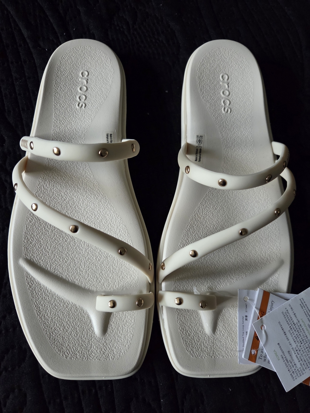 CROCS Women's Ivory Studded Triple-Strap Sandals